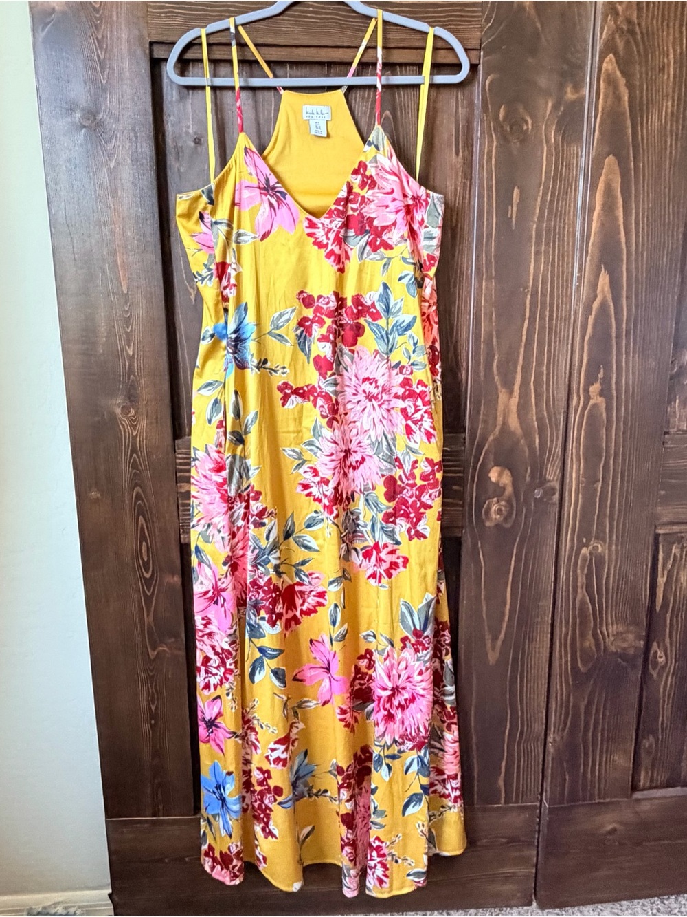 Bright Yellow Floral Maxi Dress with Pink & Blue Blooms